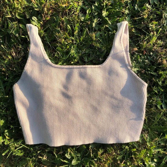 House of Harlow 1960 Tops - House of Harlow 1960 Luxe Essentials Compression Knit Square Neck Crop Top Beige